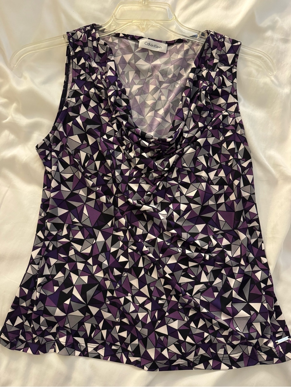 Calvin Klein Purple Geometric Cowl Neck Sleeveless Top
